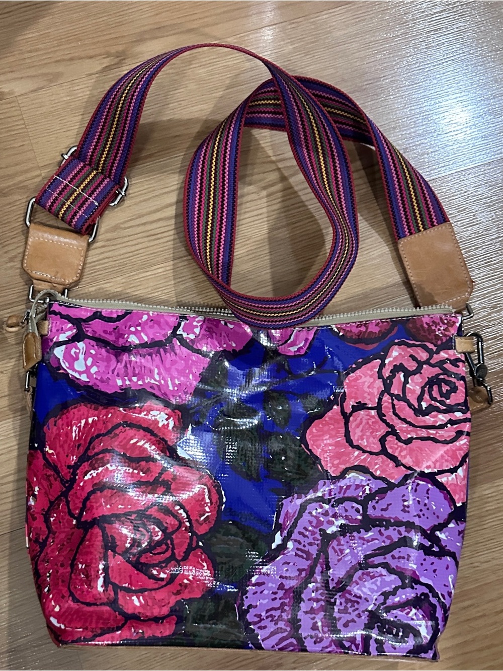 Consuela Floral Coated Crossbody in Pink, Purple & Blue